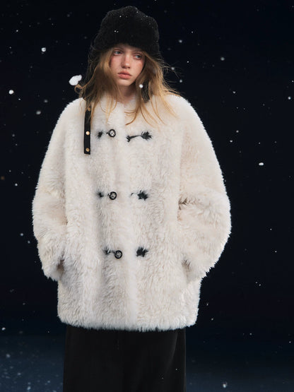 White Plush Button Coat