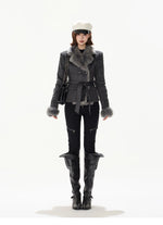 Suede Shearling Belted Jacket