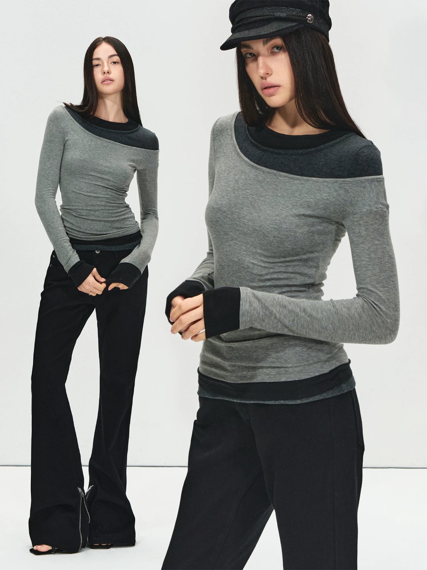Lyocell Wool Colorblock Layered Base Top