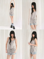 Gray Stripe Drawstring Top