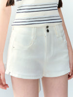 White High-Waist Denim Shorts
