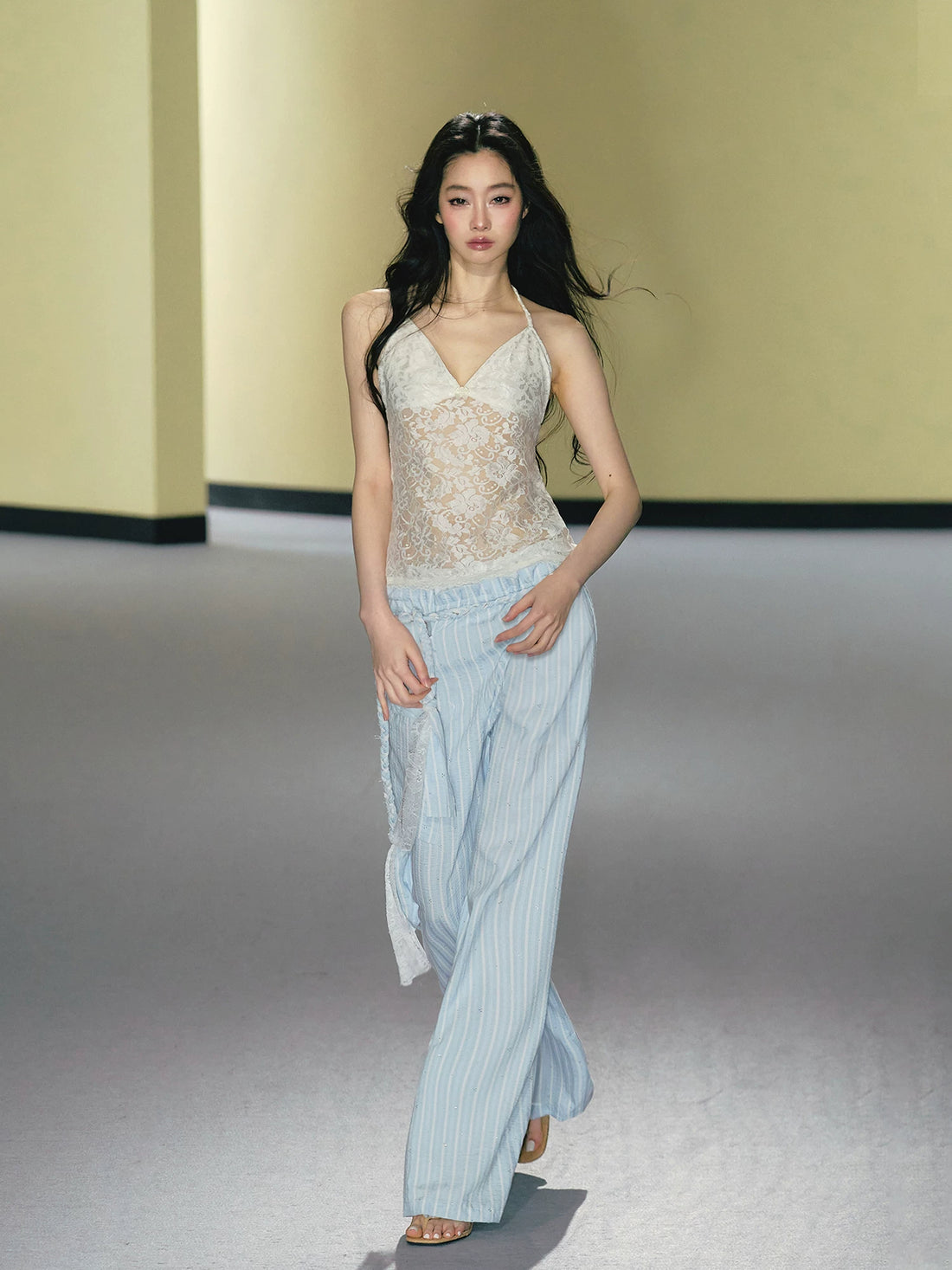 Waist Rope Striped Wide-Leg Pants