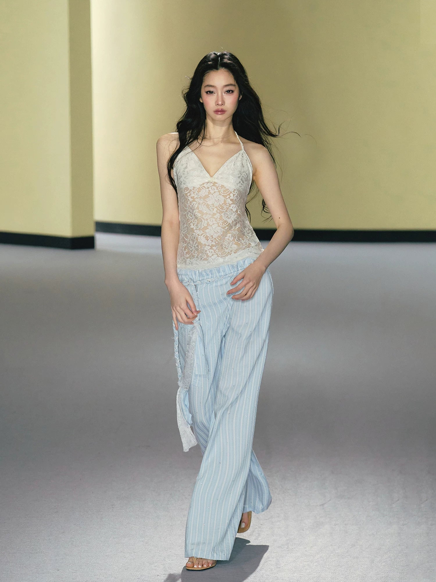 Waist Rope Striped Wide-Leg Pants