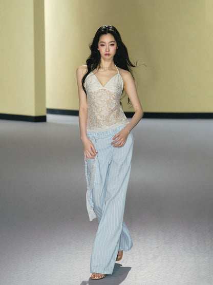 Waist Rope Striped Wide-Leg Pants