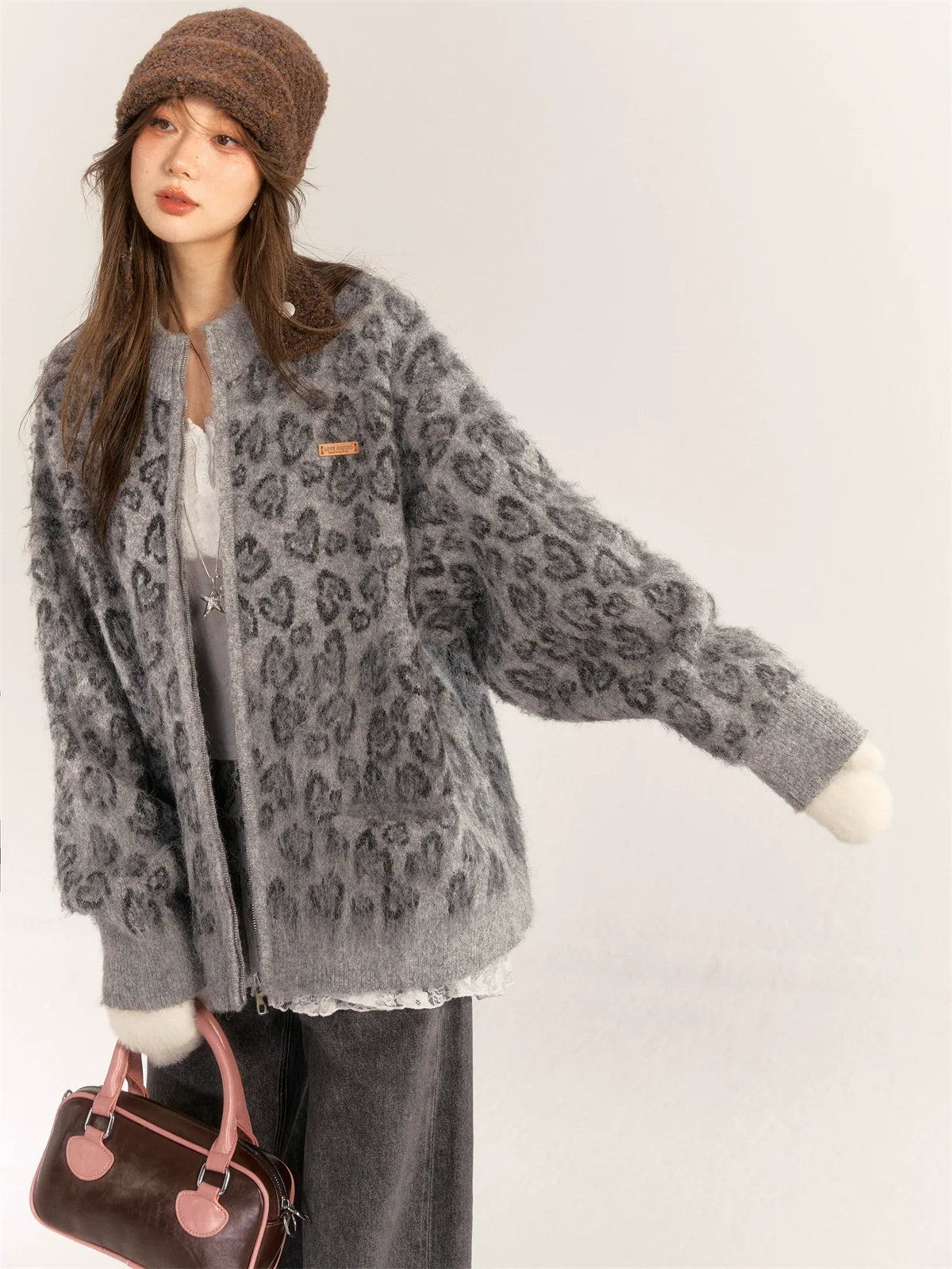 Brown &amp; Gray Leopard Print Cardigan