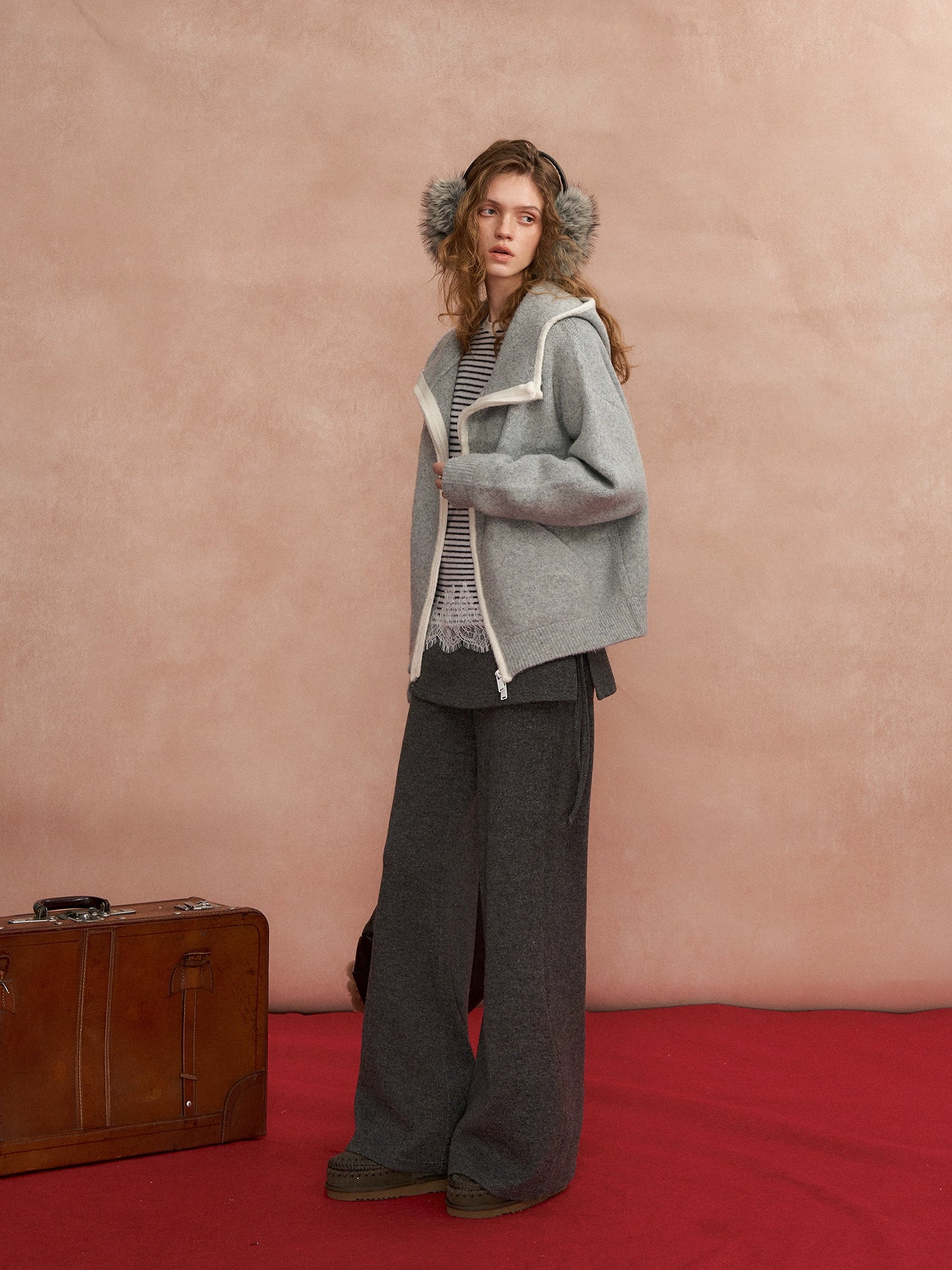 Contrast Trim Hooded Cardigan