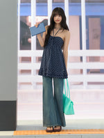 Navy Blue Polka Dot Halter Dress
