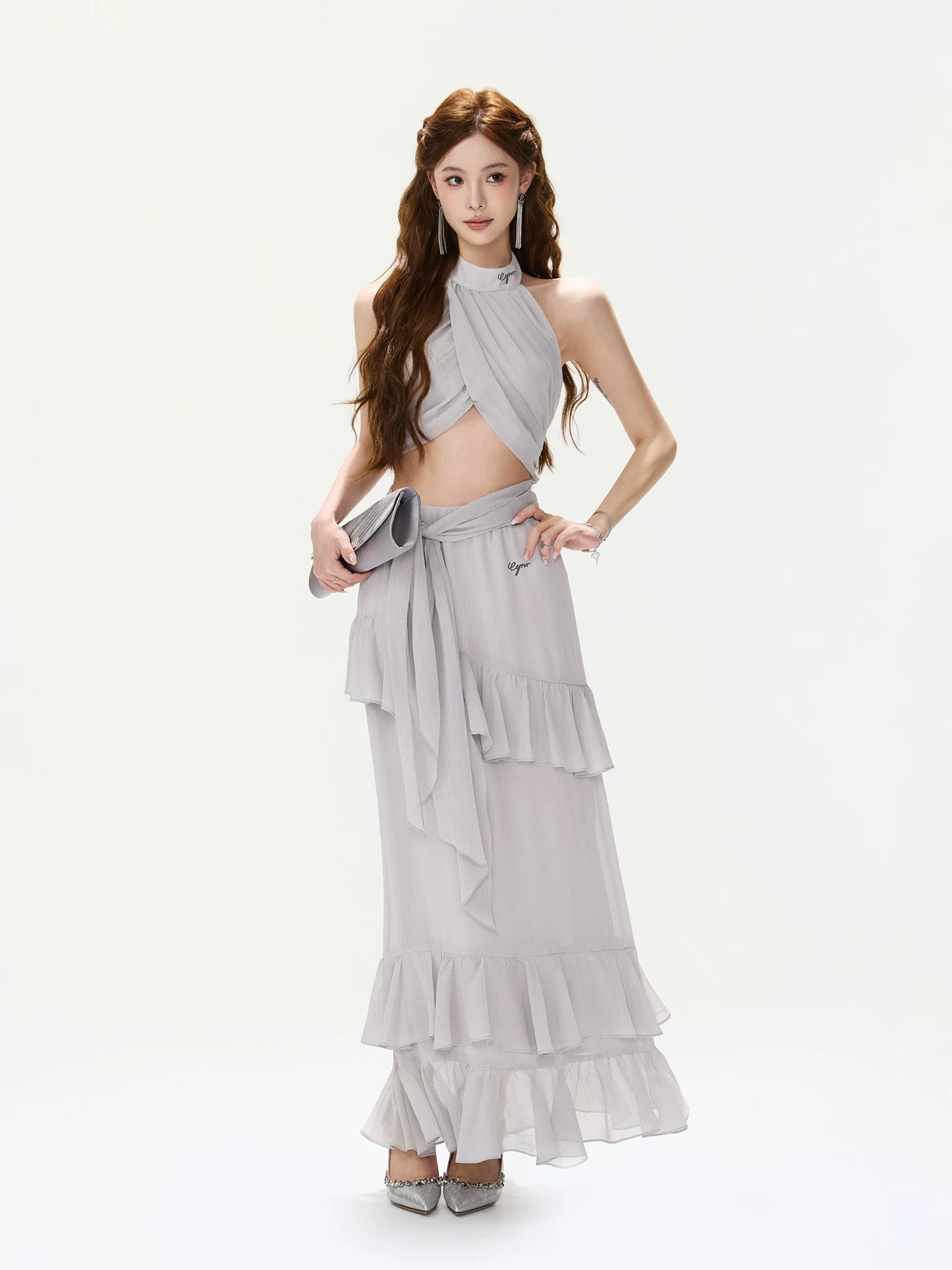 Cross-Halter Chiffon Set