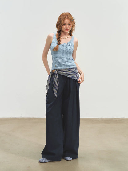 Straight-leg Floor-length Layered Wide-leg Pants