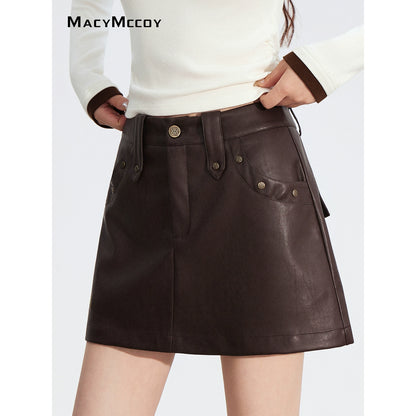 Studded Faux Leather A-Line Skirt