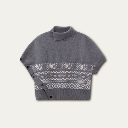 Beige &amp; Gray Fair-Isle Cape Sweater