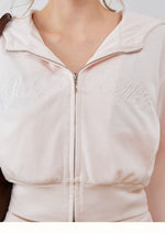 Contrast Embroidered Zip Hoodie & Skirt Set