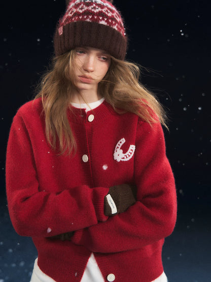 Red Pony Print Crewneck Cardigan