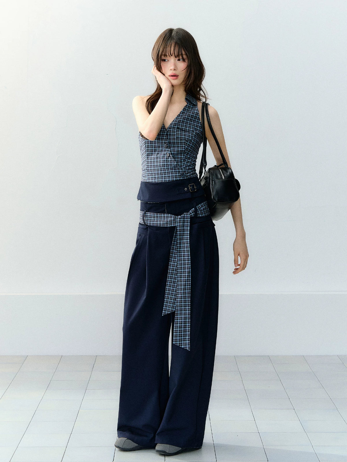 Navy Blue Halter Top &amp; Pants Set