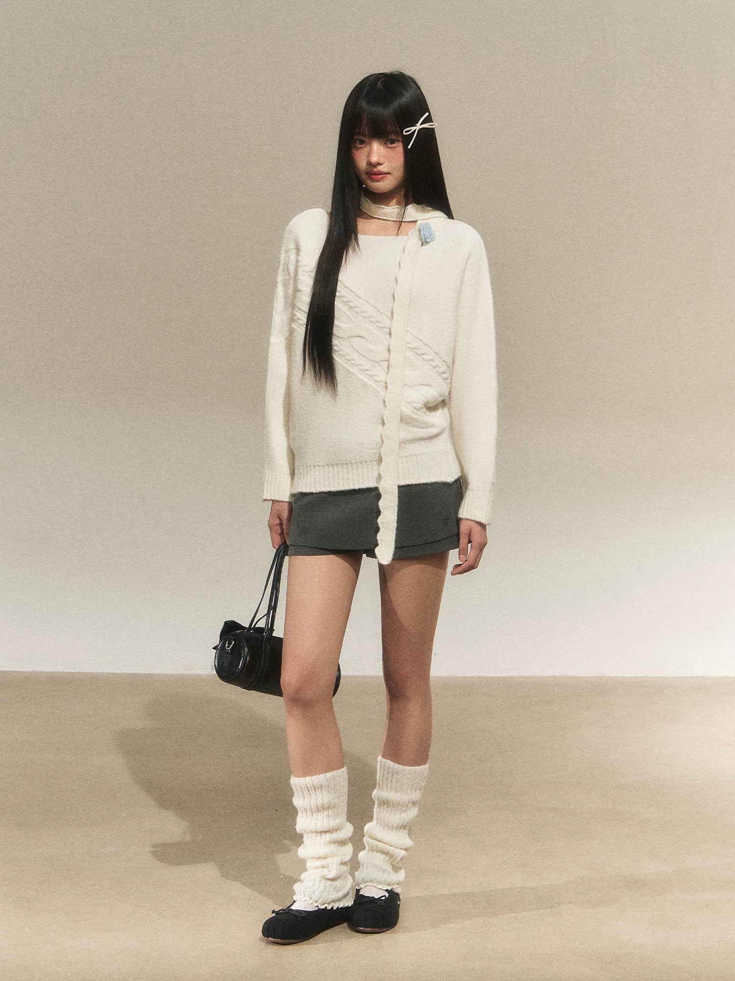 Lazy Floral Scarf Neck Sweater