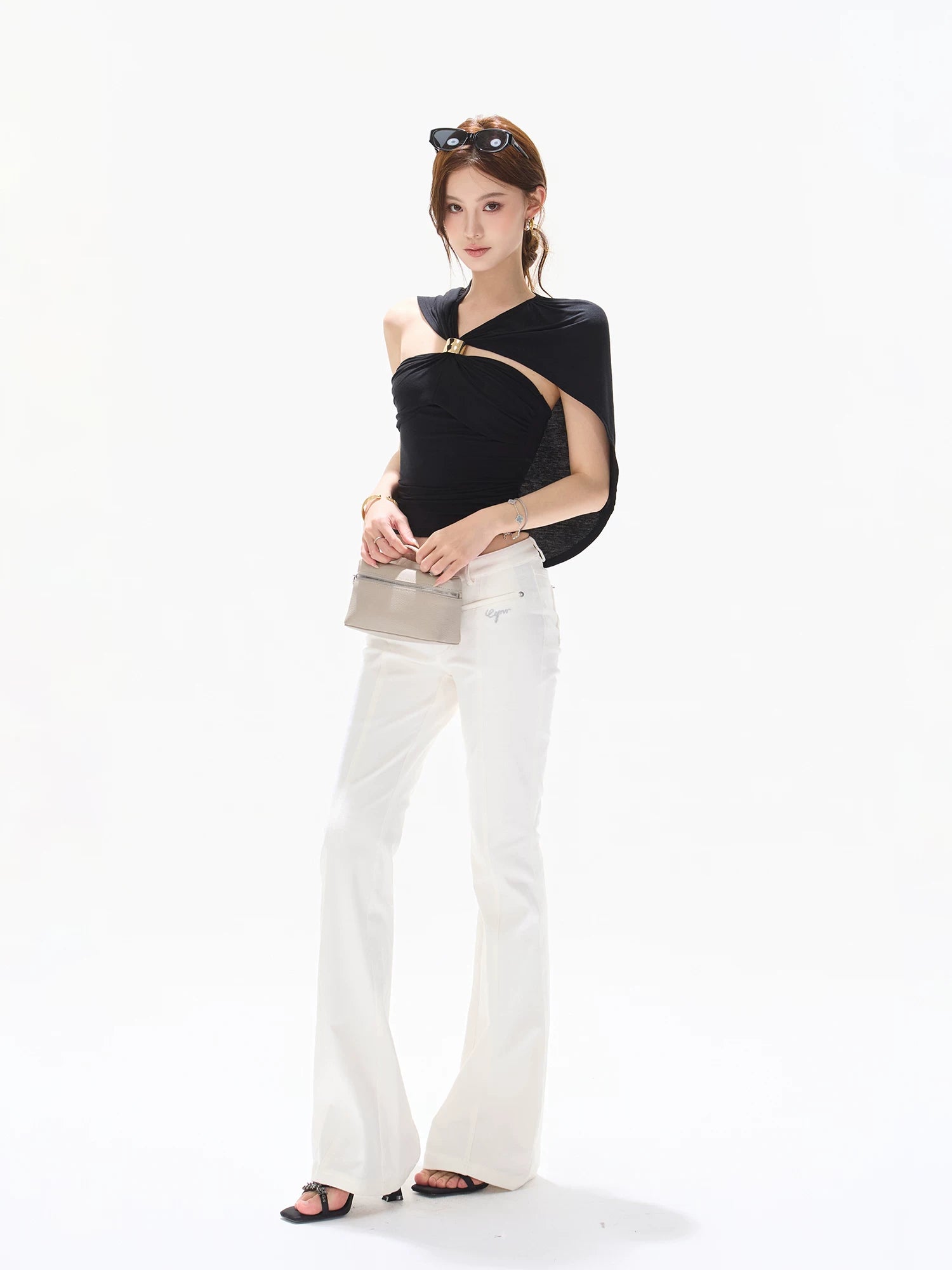 Metal Buckle Cutout Top