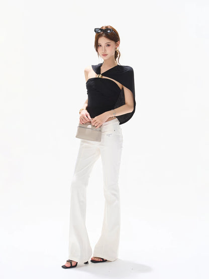 Metal Buckle Cutout Top