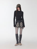 Basic Letter Print Semi-Sheer Long Sleeve Tee