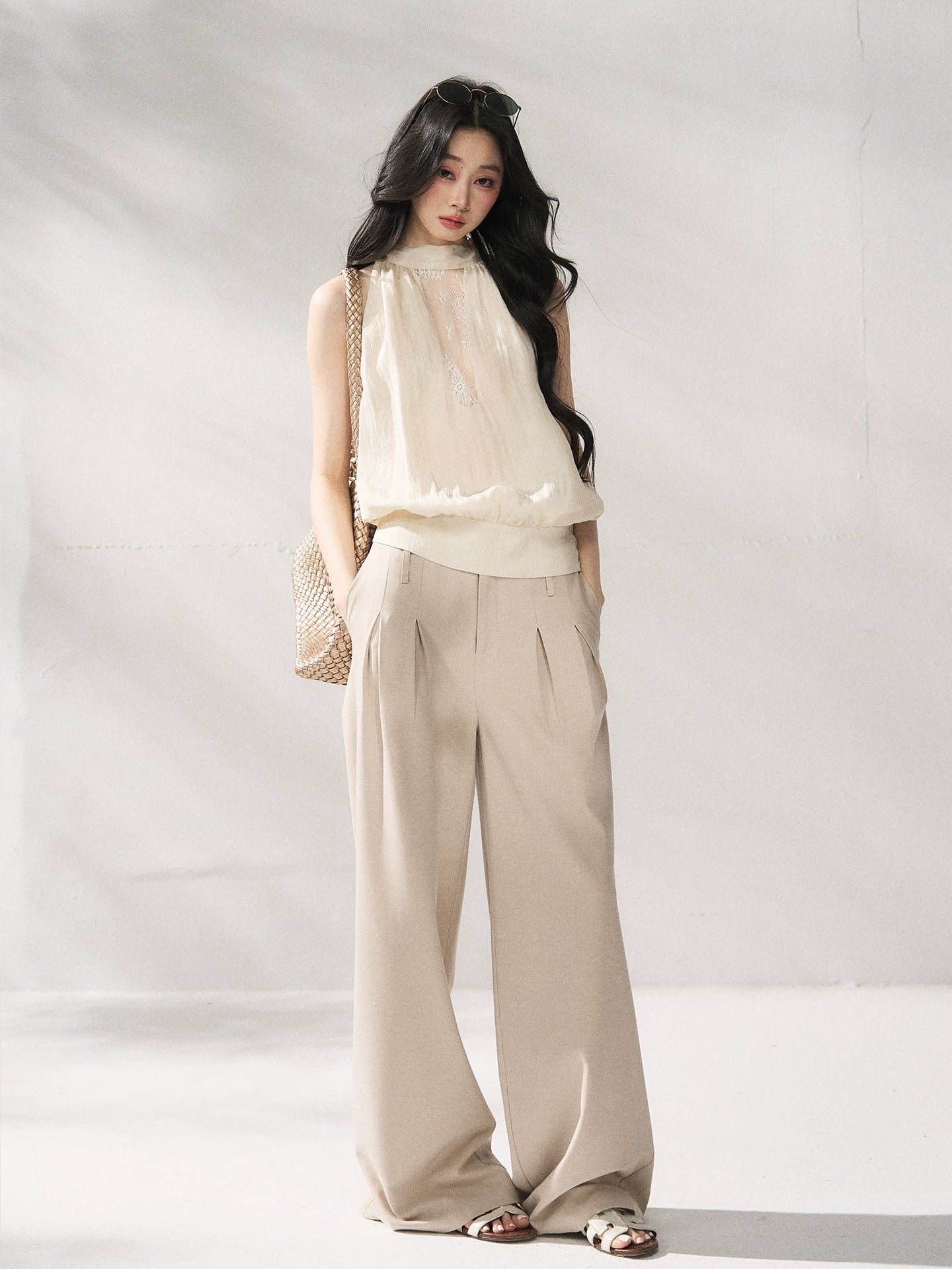 Khaki High Waist Wide Pants