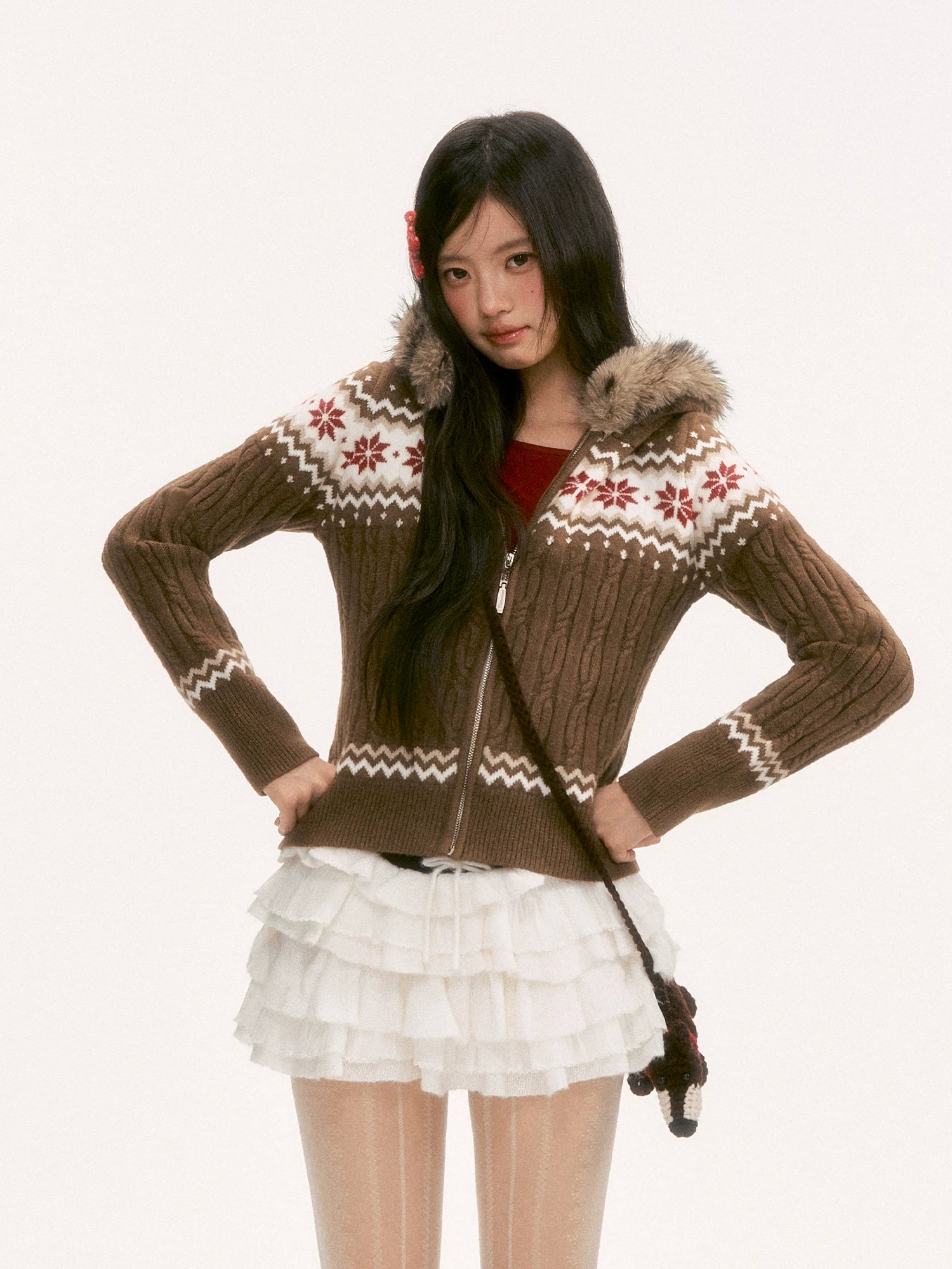 Brown Fair Isle Hooded Cardigan