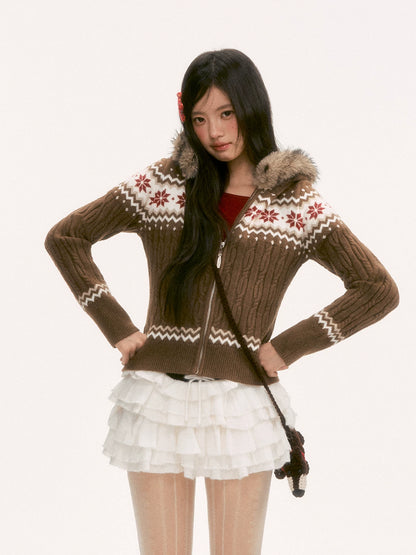 Brown Fair Isle Hooded Cardigan