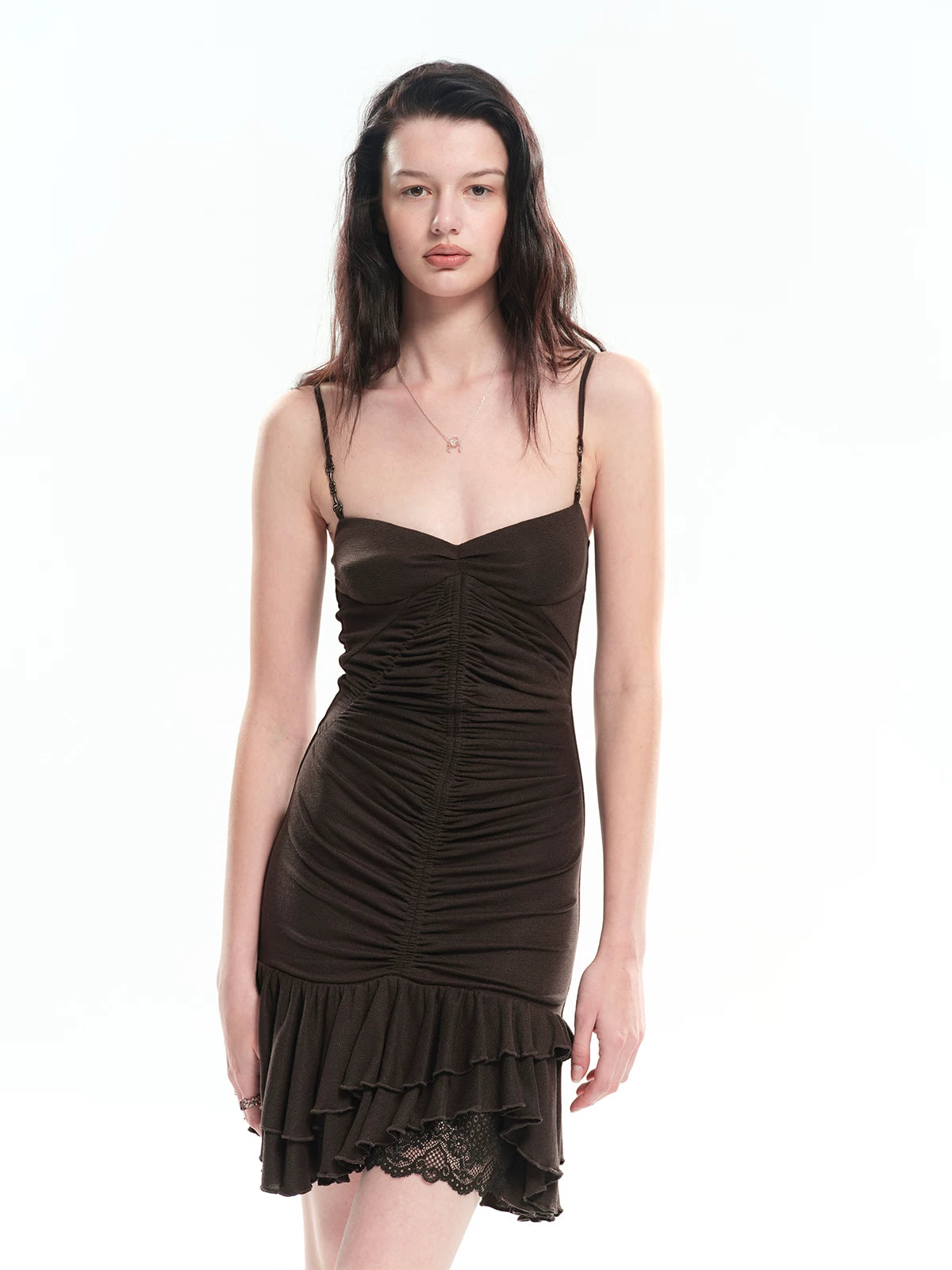 Ruched Lace Trim Mermaid Dress