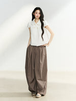 Dark Brown Pleated Wide Leg Pants
