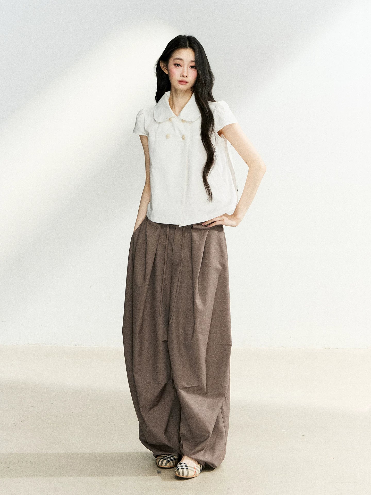 Dark Brown Pleated Wide Leg Pants
