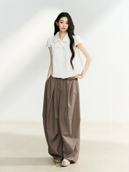 Dark Brown Pleated Wide Leg Pants