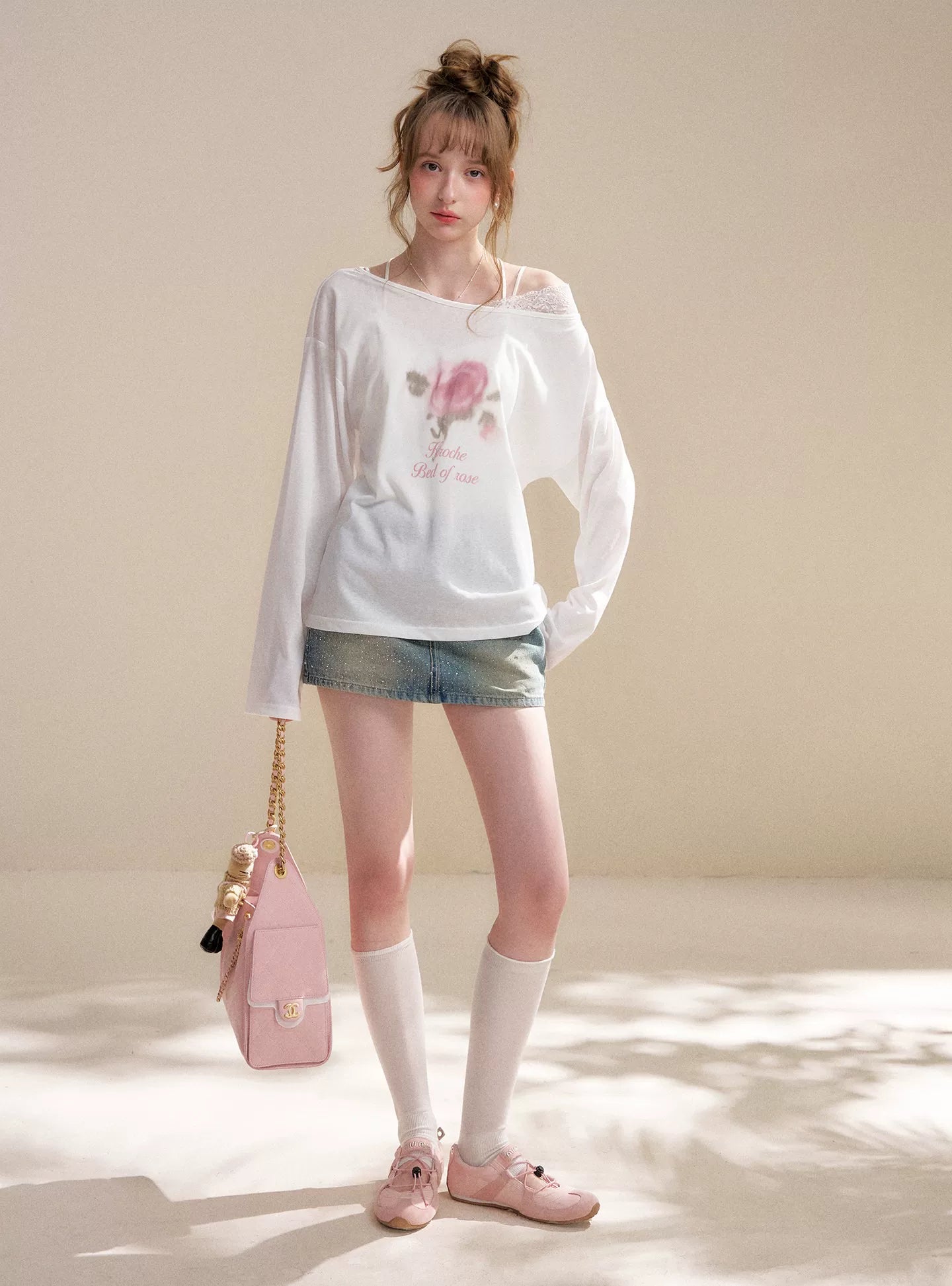 Rose Print Lace Top &amp; Skirt Set