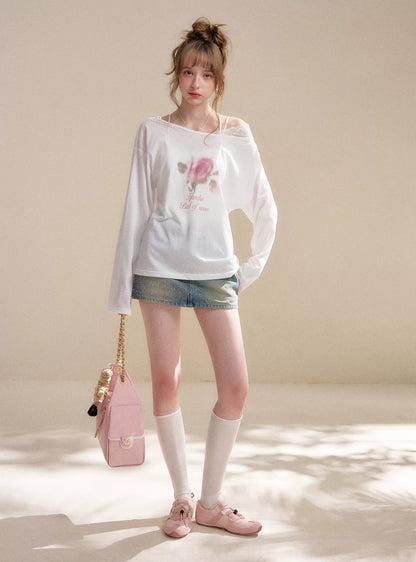 Rose Print Lace Top &amp; Skirt Set