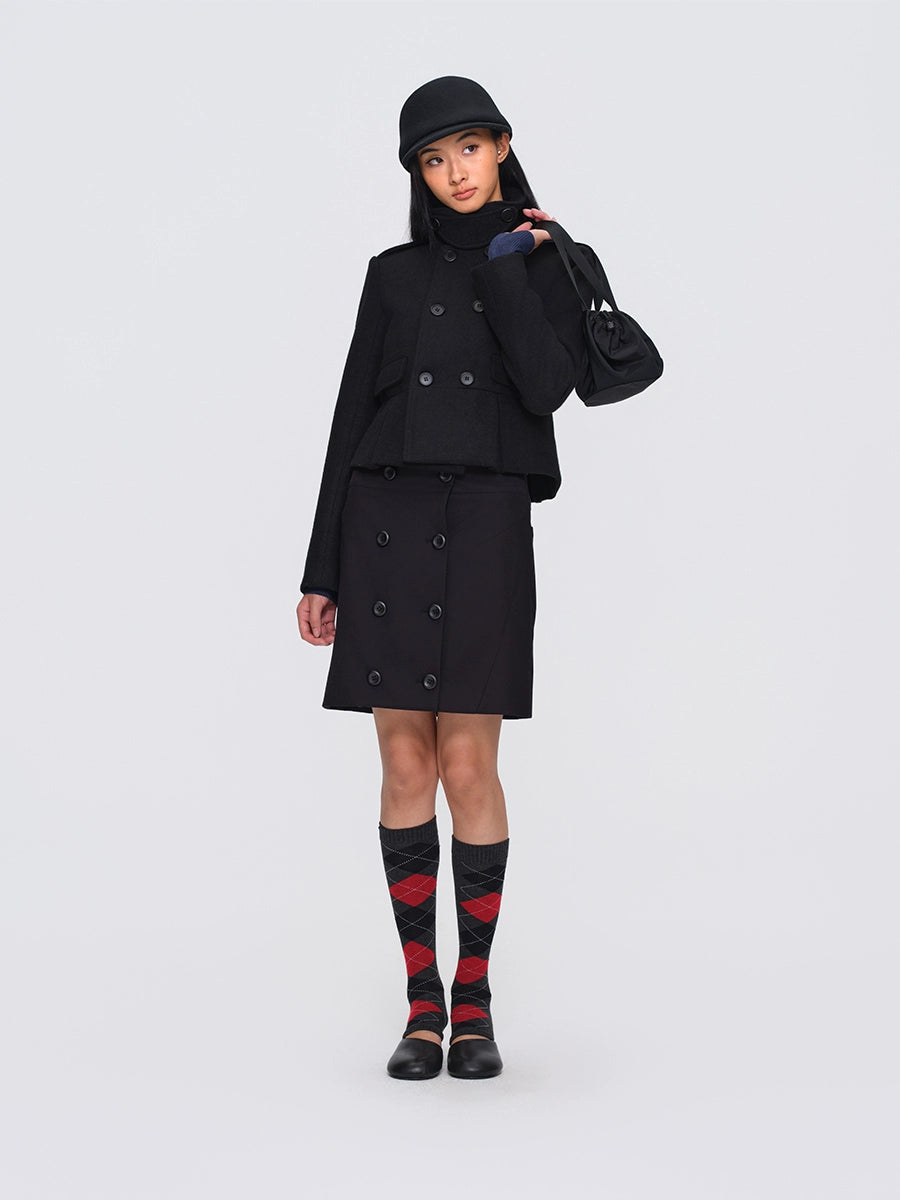 Wool-Blend Buttoned Structured Short Jacket