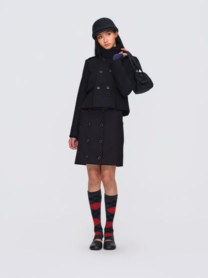 Wool-Blend Buttoned Structured Short Jacket