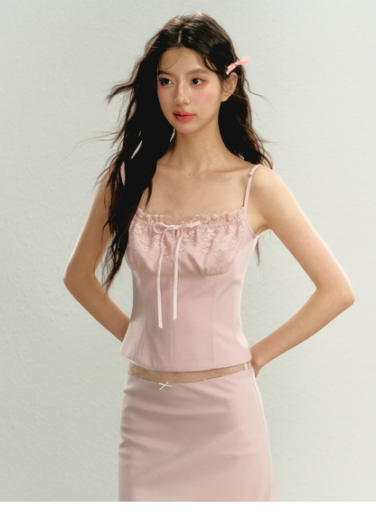 Lace Spaghetti Strap Tank Top &amp; Mini Skirt Set