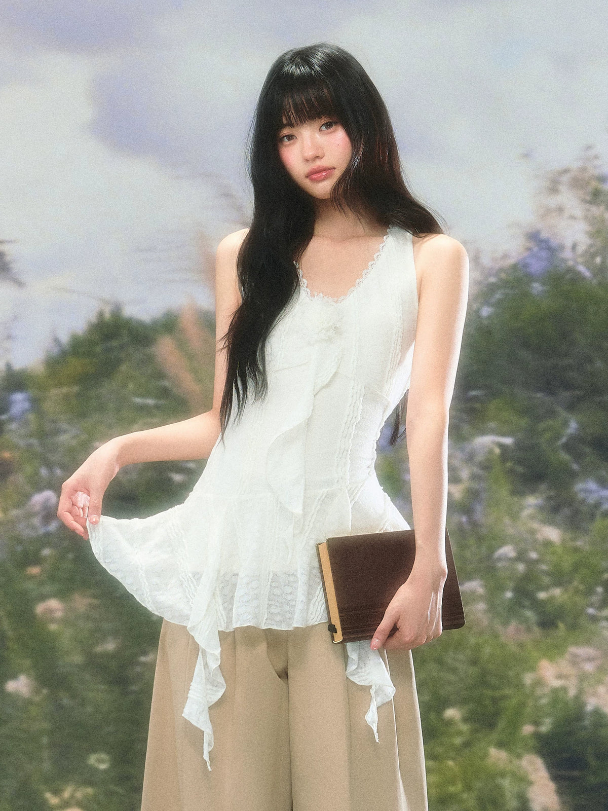 Lace Ruffle V-Neck Tank