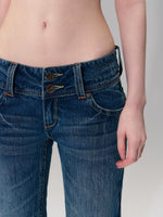 Dark Blue Vintage Hand-Brushed Flare Jeans