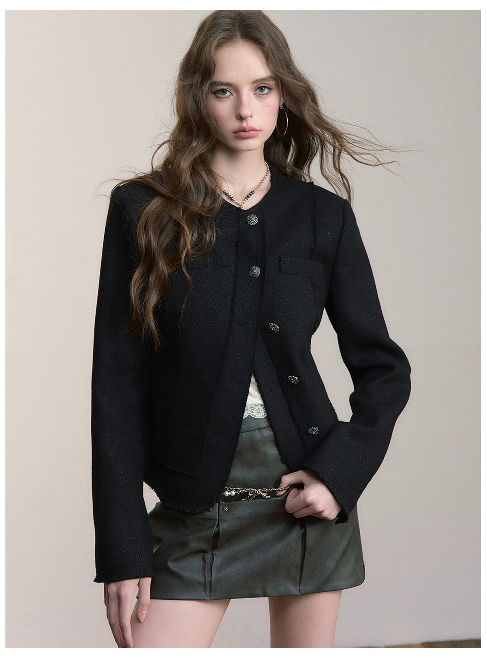 Black Wool Short Blazer Jacket