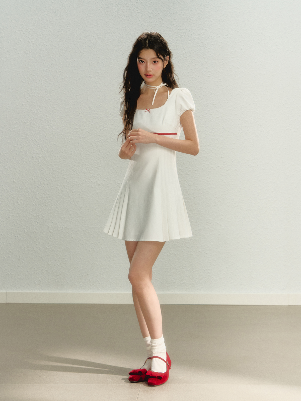 Square Neck Pleated Dress