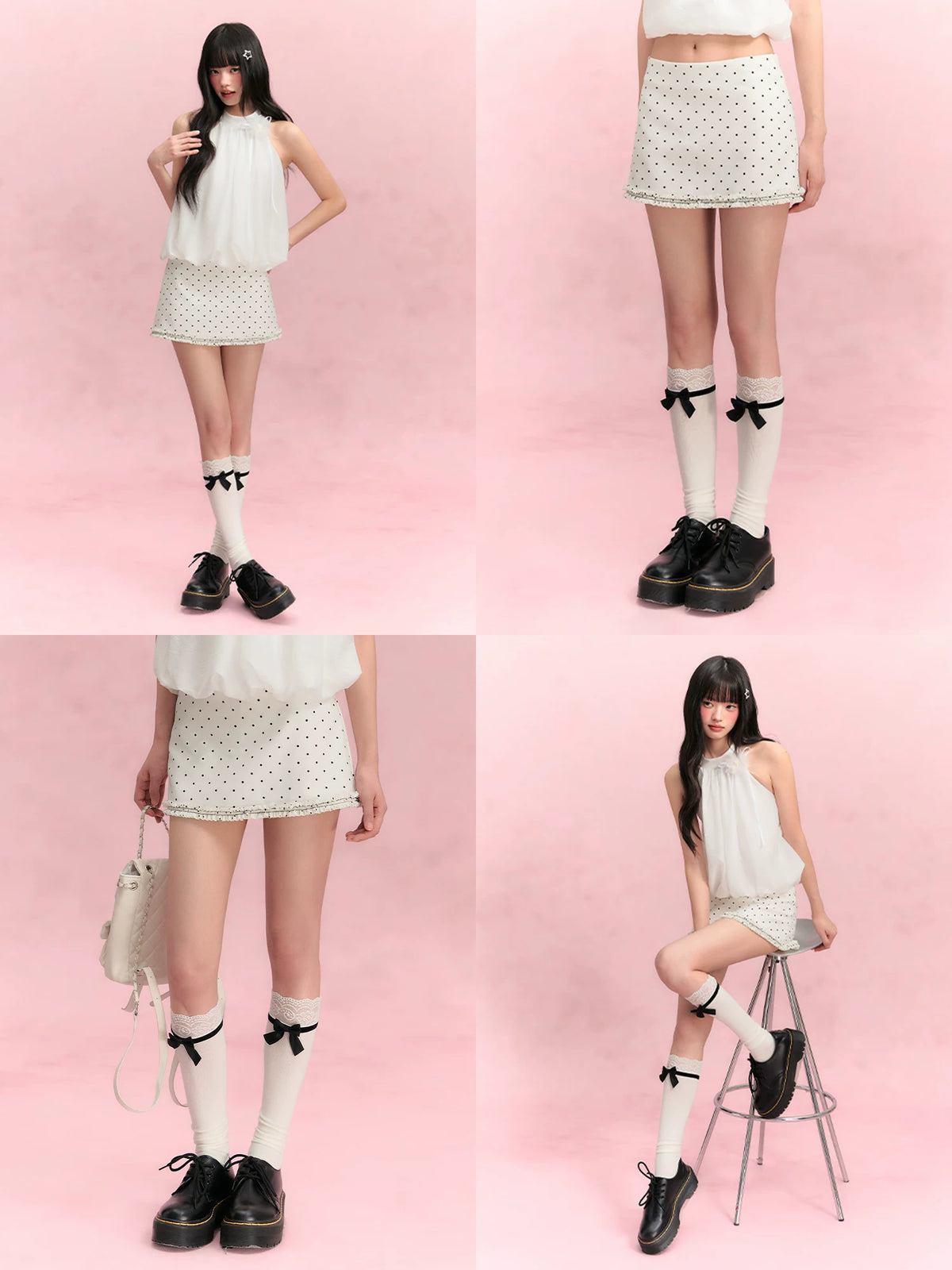 White Polka Dot Ruffle Skirt
