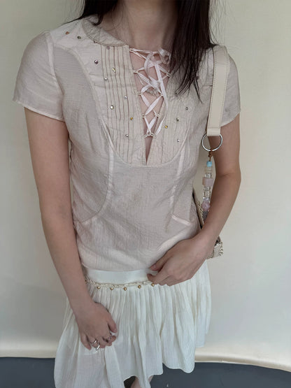 Rhinestone Tie Pink Top