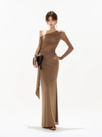 Braid Mesh One-Shoulder Maxi Dress