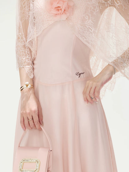Floral Lace Cape Dress