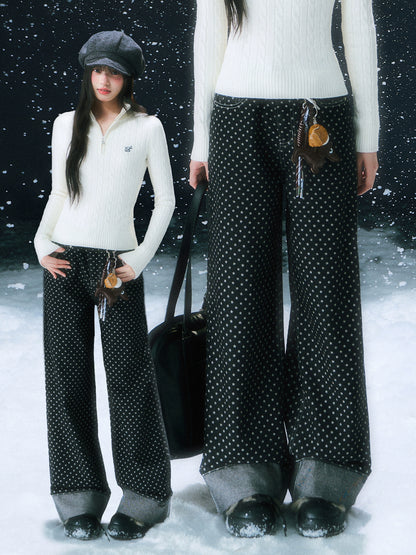 Star Pattern Wide-Leg Denim Pants
