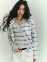 Lace Trim Stripe Cardigan Set