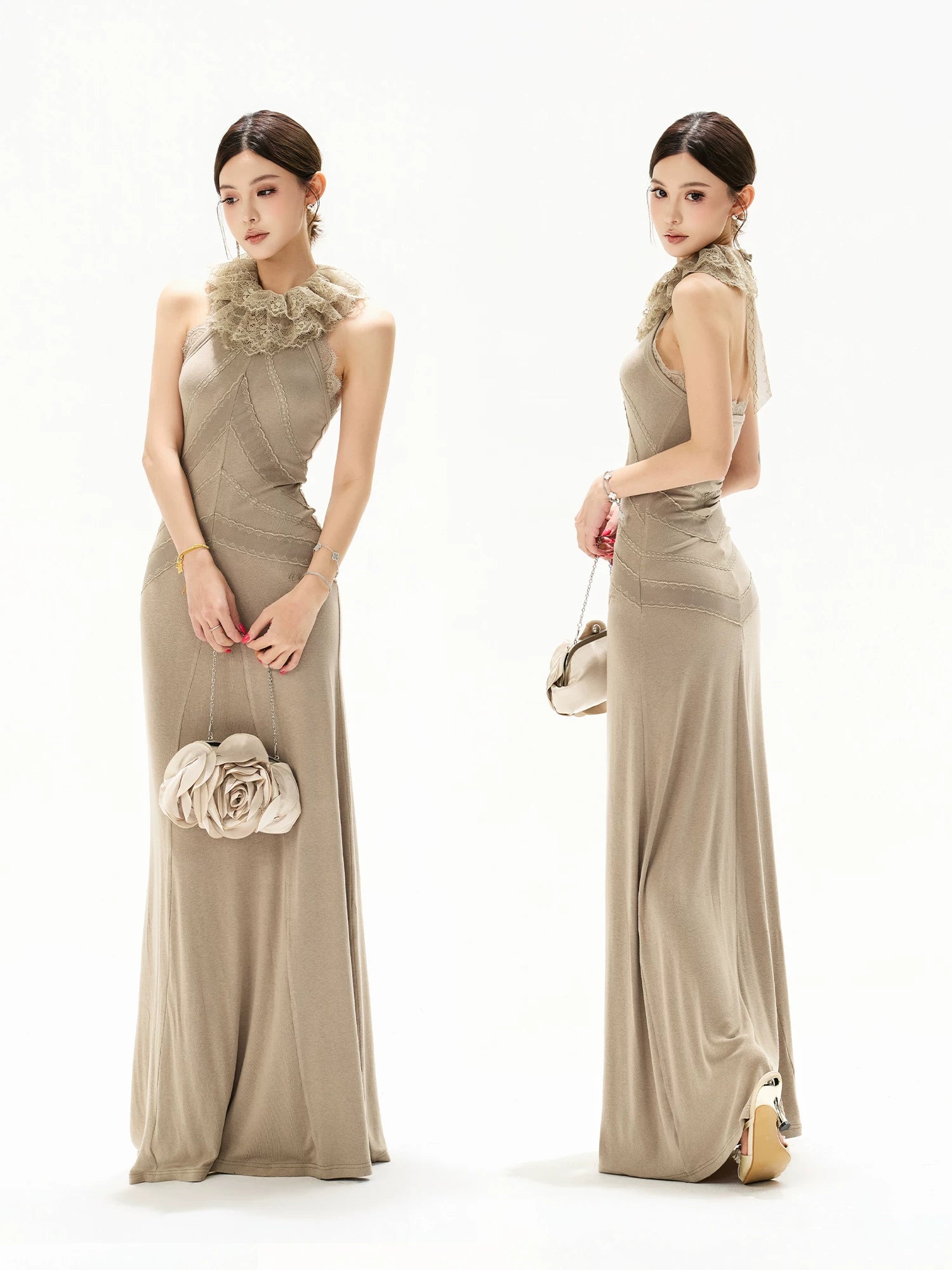 Ruffle Halter Knit Maxi Dress