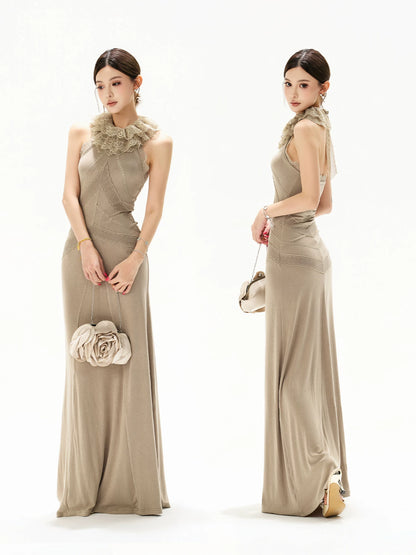 Ruffle Halter Knit Maxi Dress
