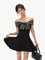Black Bow Off-Shoulder Dress