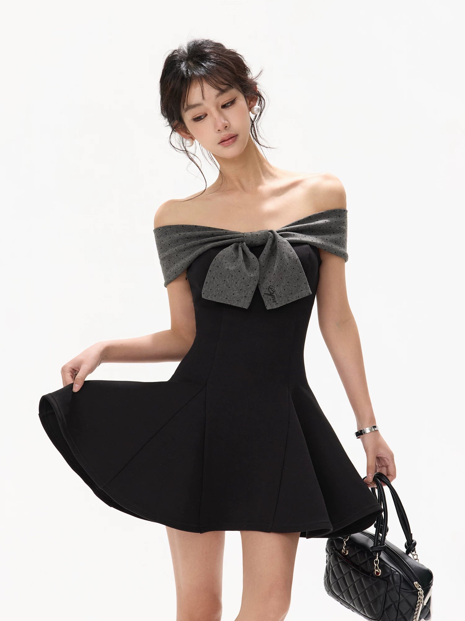 Black Bow Off-Shoulder Dress