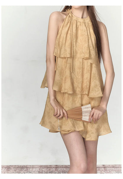 Mustard Yellow Halter Floral Dress