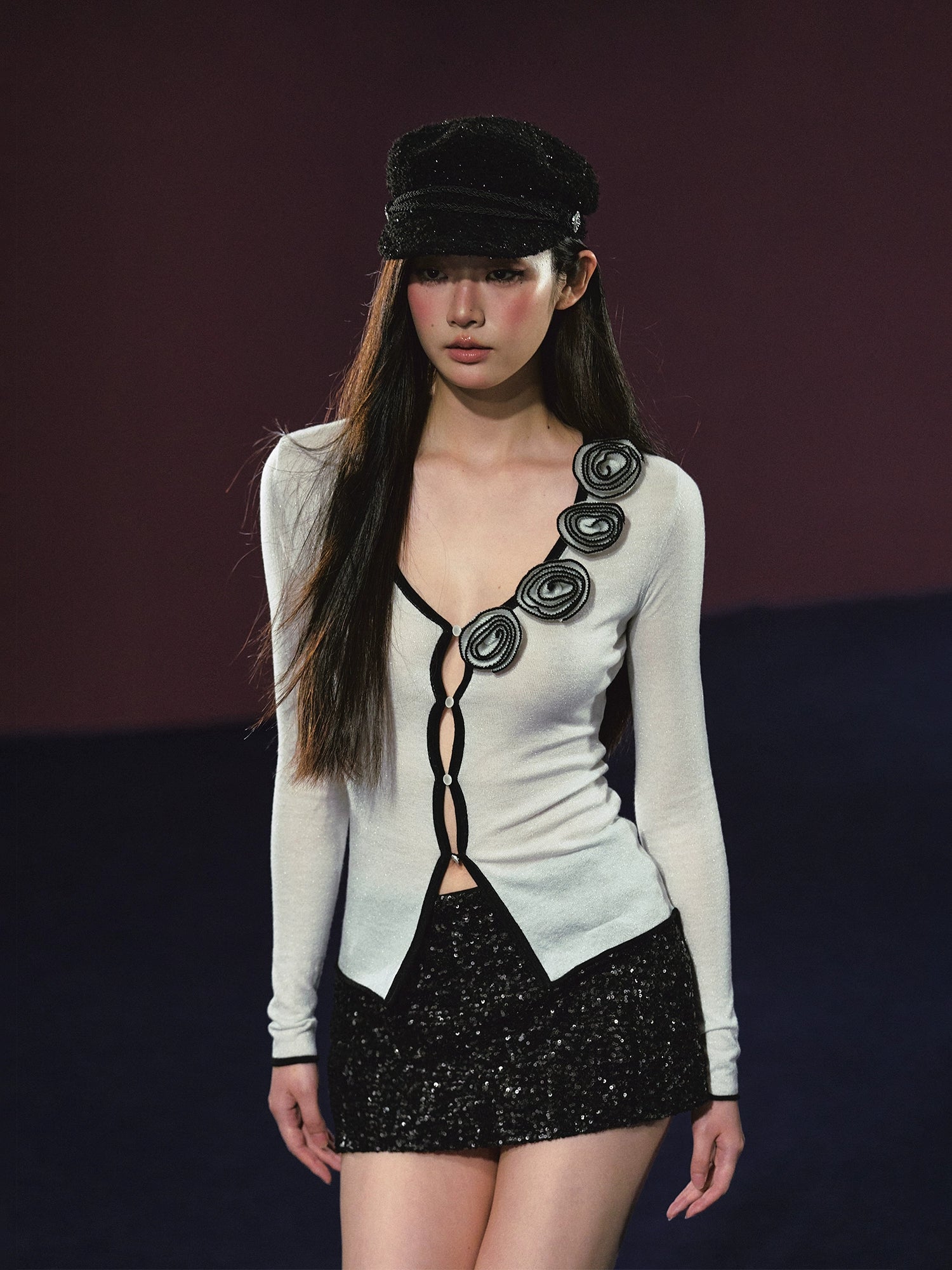 3D Rose Appliqué Sheer Knit Cardigan